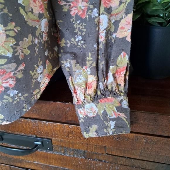 Anthropologie Floral Blouse Women's Small Brown Lightweight Long Sleeve Top - Picture 7 of 12